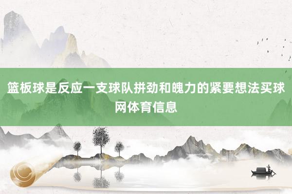 篮板球是反应一支球队拼劲和魄力的紧要想法买球网体育信息